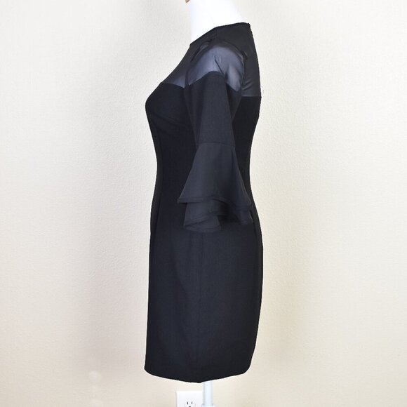 Aidan Mattox Illusion Neck Flounce Ruffle Black Cocktail Dress - 2 - Picture 5 of 9